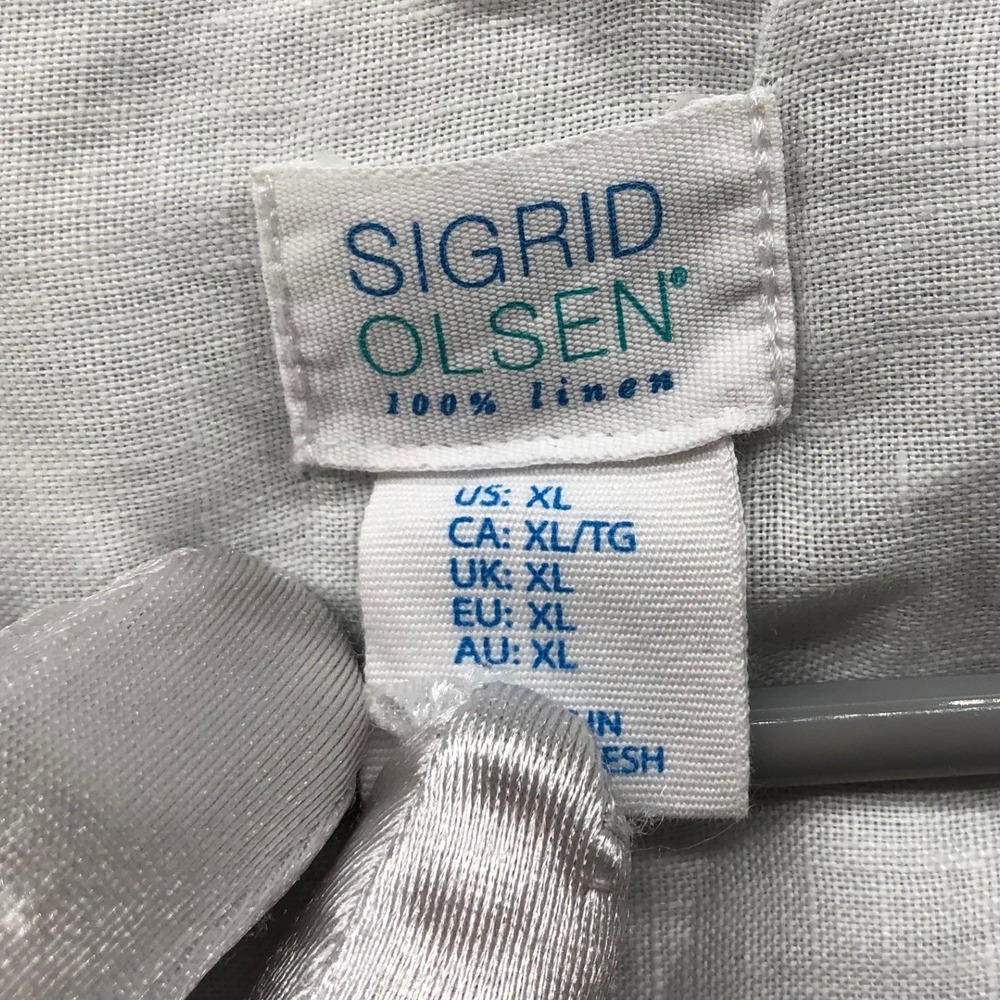 Sigrid Olsen 100% Linen Button Down Shirt Womens XL White Roll Tab Oversized - Picture 5 of 9